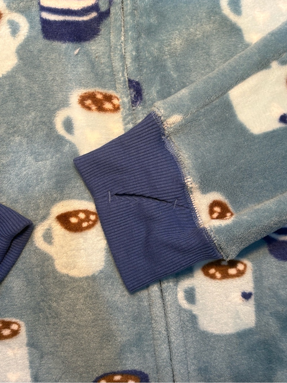 Munki Munki Ladies Plush Hooded One Piece Onesie Pajamas Blue Coffee Cup NWT - Picture 7 of 11